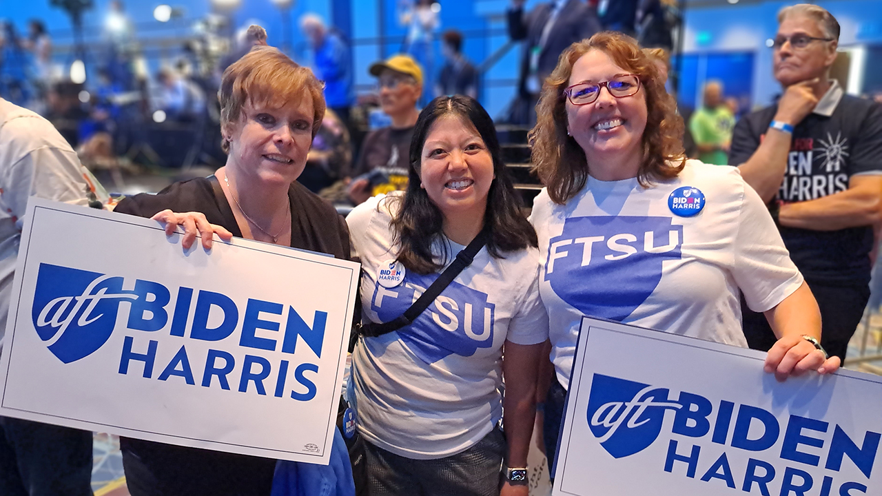 AFT members at the Biden rally