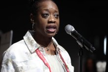 Kenya Campbell at microphone, AFT Convention 2026