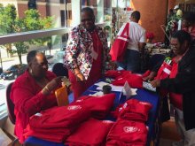 Volunteers at a convention table