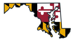 Maryland flag in state outline